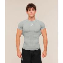 GYMSARK Onyx Mens Running Tight Short Sleeve T-Shirt Breathable Gym Workout Top L gray