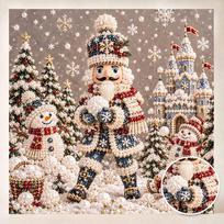 Christmas Nutcracker Snowman Pearl Diamond Painting Set. Handmade Pearl Diamond Art Set. Holiday Gift Home Decoration 30x30（Framed）