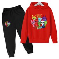 Children Hoodie 3-12 Years Coat Incredibox Sprunki  Print Boy Girls Toddler Pullover Sweatshirt+Pants Sports Casual Black Set 160 raudona