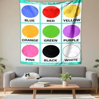 Colorful educational English color learning chart Patterned tapestry for bedroom and living room home decor sofas 180x230cm(70x90in)