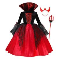 Vaikams Mergaitei Vampyro Velnias Veikėjo Cosplay Kostiumas Juoda Raudona Tiulio Suknelė su Rago Aksesuaru Helovino Šventei 130cm black