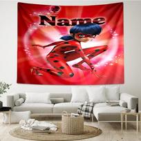 Custom Name Ladybug Print Tapestry, Backdrop, Easy Setup, Ideal for Bedroom, Office & Living Room, with Aesthetic Wall Hanging Decor. 130cmx150cm