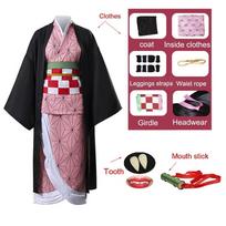 Suaugusiųjų Vaikų Anime Kamado Nezuko Kostiumas Cosplay Auskarai Figūrėlė Kaukė Raktų pakabukas Batai Perukas Dantis Moteris Mergina Kimono Dovana 95-110cm brown