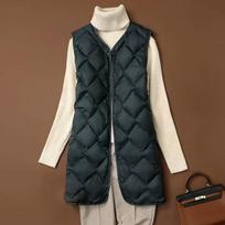 Long Ultra Light Down Vest Women Duck Down Vests Female Diamond Warm Lighteight O-neck Coat Winter Autumn M žalia