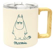 MOOMIN Stainless Steel with Perfect Gift Mug, 350ml, Lid, Double-Walled Vacuum-Sealed, Boxed, (Wooden Handle, Ivory) beige