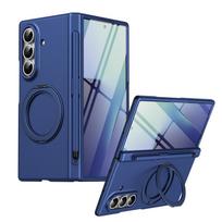 For Samsung Galaxy Z Fold 8 7 6 5 4 360 Swivel Alloy Bracket Magnetic & Ring Tempered Glass Film With Stylus Pen Slot Phone Case For Galaxy Z Fold 6 mėlyna