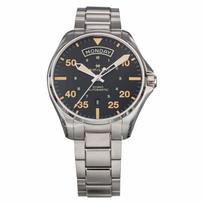 [Hamilton] Khaki Aviation Pilot Day Data Auto Khaki Aviation Black Dial Nerūdijančio plieno safyro stiklas Automatinis 42MM Šveicarijos prekės ženklo laikrodis H64645131 sidabras
