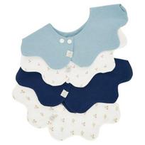 Baby's rolling bib 4-piece set, F sky blue, cherry, navy, flower tag, 1 set gray