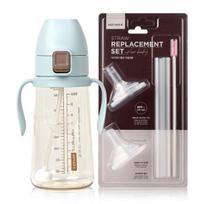 Mother K Basic PPSU Vienu prisilietimu Svorinis puodelis su šiaudeliu 300ml + Tiesaus šiaudelio papildymo rinkinys, 1 rinkinys, Mėlynas (Taurė) gray