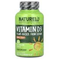 NATURELO, vitamin D3, vegetable raw material, 125 mcg (5,000 IU), 180 easy-to-swallow capsules