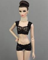 Nėriniuoti apatiniai liemenėlė ir kelnaitės Barbės lėlės drabužiams, 1/6 kelnaitės Blythe 1/6 BJD lėlei, viršinė ir apatiniai Barbės lėlių nameliui juoda