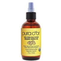 PURA D'OR Organic Golden Jojoba Oil 4oz for Skin Hair Face & Nails, 1 pack yellow