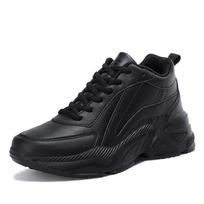 Women's All-Black Leather Sports Shoes: Waterproof, Thick Sole, Comfortable, Non-slip KFC Kitchen Work Shoes for Spring and Autumn. black