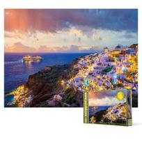 2000 piece jigsaw puzzle - sunset view of cruise ship and Oia village, popular Korean puzzle black