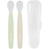 Mother K Silicone Baby Food Spoon 2p + Case, Mixed Colors, 1 Set white