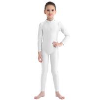 Vaikų mergaičių šokių gimnastikos triko ilgomis rankovėmis Unitard viso ilgio kombinezonas, šokių kostiumas 5-6 Years dramblio kaulas