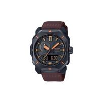 Casio Pro Trek Series Round Dual Display Solar Outdoor Low Temperature Quartz Movement Resin Strap Watch Men watches Black PRW-6900YL-5PR Random Watch Box,Brown Strap black