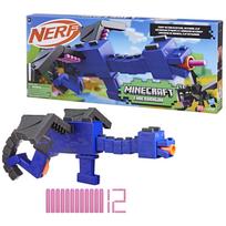 Nerf Minecraft Ender Dragon Blaster su 4 strėlyčių dėtuve ir 12 Elite strėlyčių, su Minecraft personažo dizainu (F7912) - Autentiškas black