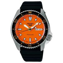 SEIKO Size 5 Sports 100m Water Resistant Automatic Mechanical Movement Silicone Strap Watch 46mm SRPL89 Orange Watch Dial orange