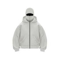 Unisex Zip Up Hooded Jacket Warm Balaclava Hoodie Casual Loose Street Wear with Face Mask for Autumn Winter Outdoor Sports XXXL šviesiai pilka spalva