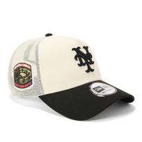 New Era 9FORTY A-Frame Trucker Mesh Cap ONSPOTZ Exclusive Side Patch 2-Tone MLB New York Mets Snapback Cap Men Women NYM Chrome Black Free Size white