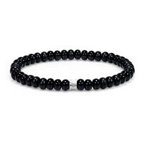 Matte Glossy Black Onyx Rune Bracelet with Sterling Silver Charm Bead Bracelet for Men [AWNL] & 14-15CM black