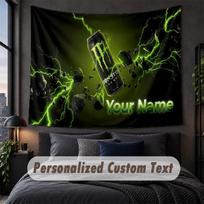 Custom Name Text Tapestry,Monster Energy Decorative Wall Hanging, Background Tapestry For Home Bedroom 100cmx150cm black