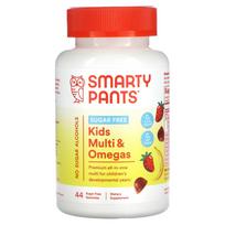 SmartyPants, vaikų vitaminų ir omega kompleksas, be cukraus, braškių ir bananų skonio, 44 gumyės