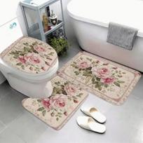 2D Plokščias Elegantiškas Rožių Gėlių Flanelinis Neslystantis Tualeto Kilimėlio Rinkinys Itin Sugeriantis Stilingas Virtuvės Grindų Kilimėlis Dekoratyvinis 45*35cm toilet seat cover gray