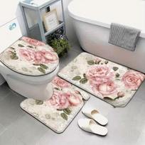 2D Plokščias Elegantiškas Rožių Gėlių Flanelinis Neslystantis Tualeto Kilimėlio Rinkinys Itin Sugeriantis Stilingas Virtuvės Grindų Kilimėlis Dekoratyvinis 38*45cm+45*35cm+45*74cm smėlis