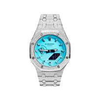 CASIO Unisex skystųjų kristalų/analoginis dvigubo ekrano serijos mėlynas laikrodis GA-2100SKE-7A Blue Full Coverage Silver blue