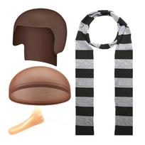 Despicable Costume Cosplay Halloween Costume Accessories Black Gray Stripes Scarf Fake Nose Latex Bald Head Wig Cap gray