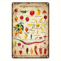 Vintažinis metalinis skardinis ženklas  The Great Chili Peppers Kulinarinė lentelė Prieskonių mylėtojų Sienų menas Šefo virtuvės dekoras Be elektros 20x30cm（7.8x11.8inch） beige