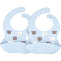Lemayer silicone waterproof bib, Blue Bear, 2 pieces, 1 piece white