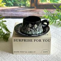 Tulip Wind Chime Flower Ceramic Coffee Cup and Saucer Set - Retro Garden Design, Elegant High-End Gift Box 230ml black