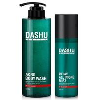 Dashu Daily Acne Relax Scrub Body Wash 513ml + All-in-one Mist 200ml, 1 set black