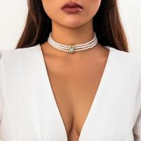 JMXD-light Luxury Short Imitation Pearl Choker Necklace, Turquoise Beaded Retro Ethnic Style Collar One size black