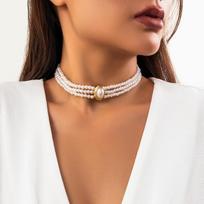 JMXD-light Luxury Short Imitation Pearl Choker Necklace, Turquoise Beaded Retro Ethnic Style Collar One size black
