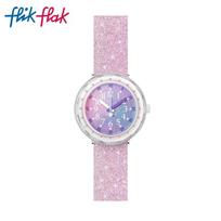 Swatch Flik Flak Vaikams Minkštos Violetinės Žvaigždėtos Nakties Kvarcinis Laikrodis white