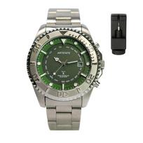 ARTSTATE AS0259A Men's Solar Radio Watch, Date Display, Stainless Steel, Long Life, 100M Waterproof (GREEN) black