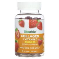 Lifeable, collagen + vitamin C gummies, natural strawberry flavor, 100mg, 60 gummies (50mg per gummy)