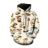 Madingas spalvotas grybų rašto spausdintas džemperis su gobtuvu Laisvas itin didelis džemperis su gobtuvu Street Harajuku vyriškas megztinis 5XL beige