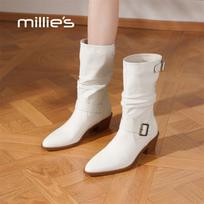 Millies Women's Pointed Toe Leather Mid-Calf Boots EU 38 brown