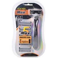 Streetlamp 5-blade razor black + 6 extra blades set, 7 pieces, 1 set ,Korean razor blade gray