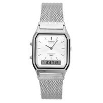 Casio Vintažinis Analoginis Skaitmeninis Nerūdijančio Plieno Tinklelio Apyrankė Sidabrinis Ciferblatas Kvarcinis AQ-230EM-7A Unisex Laikrodis sidabras