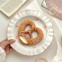 Cream Style Ceramic Bow & Pearl Dot Dessert Plate beige