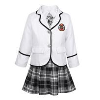 Vaikų Mergaičių Britiško Stiliaus Mokyklinės Uniformos Kostiumai Helovino Cosplay Žieminiai Anime Drabužiai Pilnas Komplektas 7-8 Years balta