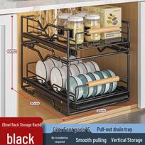 Double-Layer Pull-Out Sink Dish Drying Rack brown