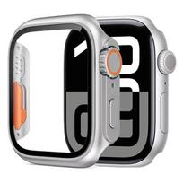 Stiklas+Dėklas Apple Watch 11 10 46mm 42mm 9 8 7 45mm 41mm Ekrano apsauga Pakeisti Ultra 3/2/1 Bamperio Dangtelis iWatch 6 5 4 SE 44mm Series 4-5-6-SE 40MM sidabras