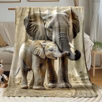 Realistiška dramblių šeima pledas Safaris laukinės gamtos gyvūnų raštas Jaukus namų dekoras Dovana svetainei Lovos reikmenys Size: 75*100cm, Weight: 280 GSM black